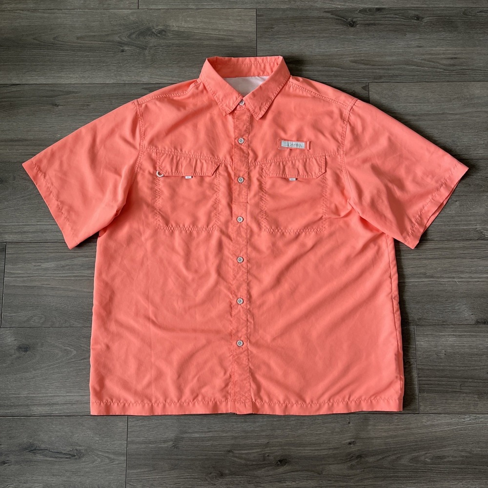 Habit Mens XL Vented Fishing Shirt Pink Button Up Short Sleeve